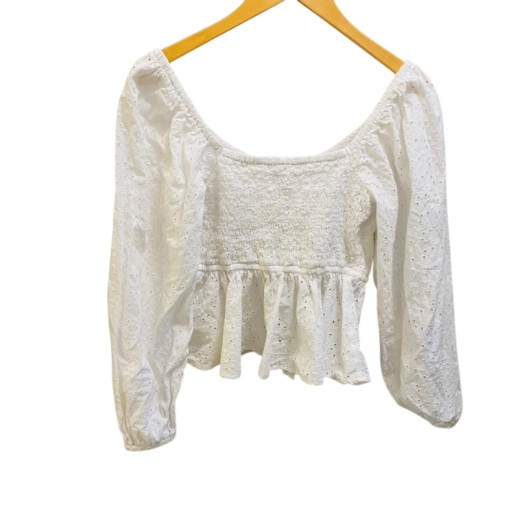 Aerie Long Sleeve Peplum Top White Eyelet Bohemian Bridgerton - Picture 5 of 7